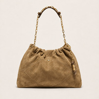Sac fourre-tout vintage en daim à carreaux, tendance streetwear, nouvelle collection 2026, pour femme, avec fermoir magnétique, porté épaule/bandoulière, grande capacité