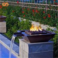 Brasero à gaz en acier corten avec cascade et pioche - Écologique - Taille personnalisée - Noir - Bol à feu pour piscine