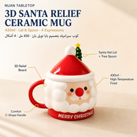Mug de Noël avec couvercle et cuillère 430 ml, design Père Noël, tasse en céramique pour café, lait et journées enneigées