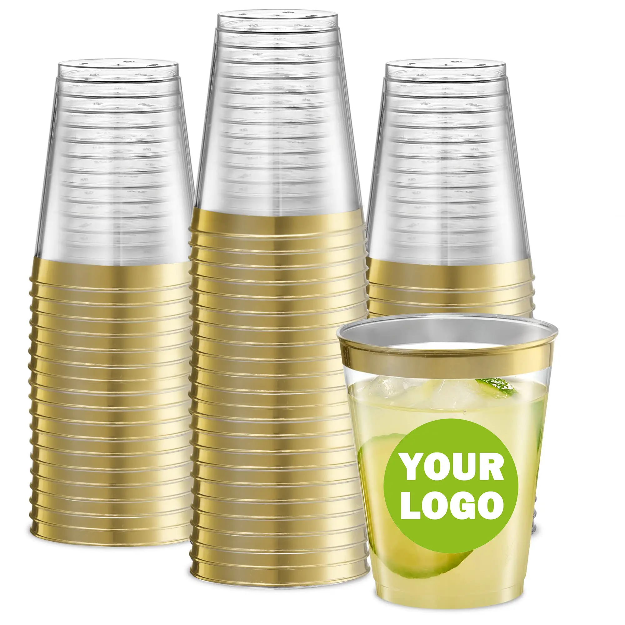 Wholesale 8oz disposable plastic party cups tumblers crystal clear cups with gold rim for parties weddings water wine