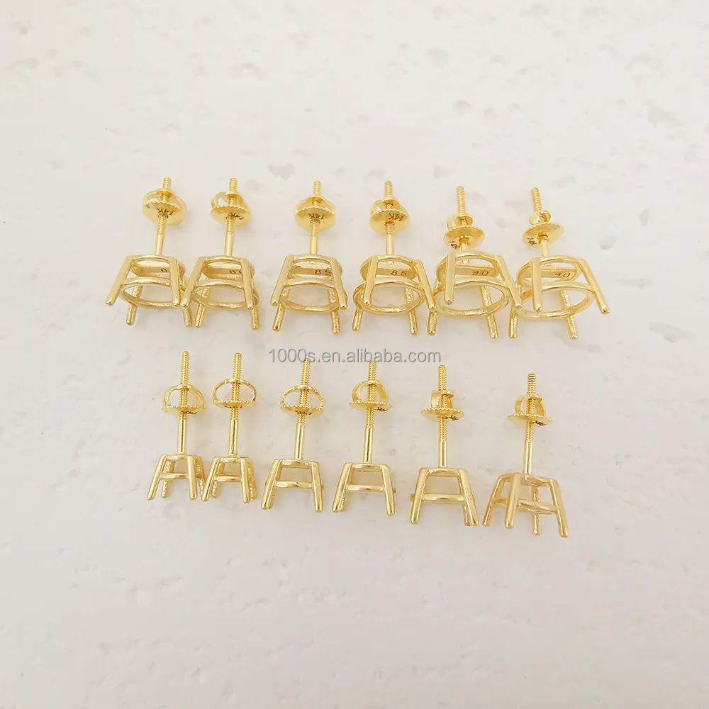 Kustom profesional 14k anting Inlay emas Soild pengaturan anting Berlian Stud batu bulat Semi pasang