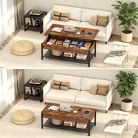 Table basse moderne extensible avec plateau relevable, compartiment caché, plateau en bois, structure en bois, hauteur réglable, meubles pour la maison
