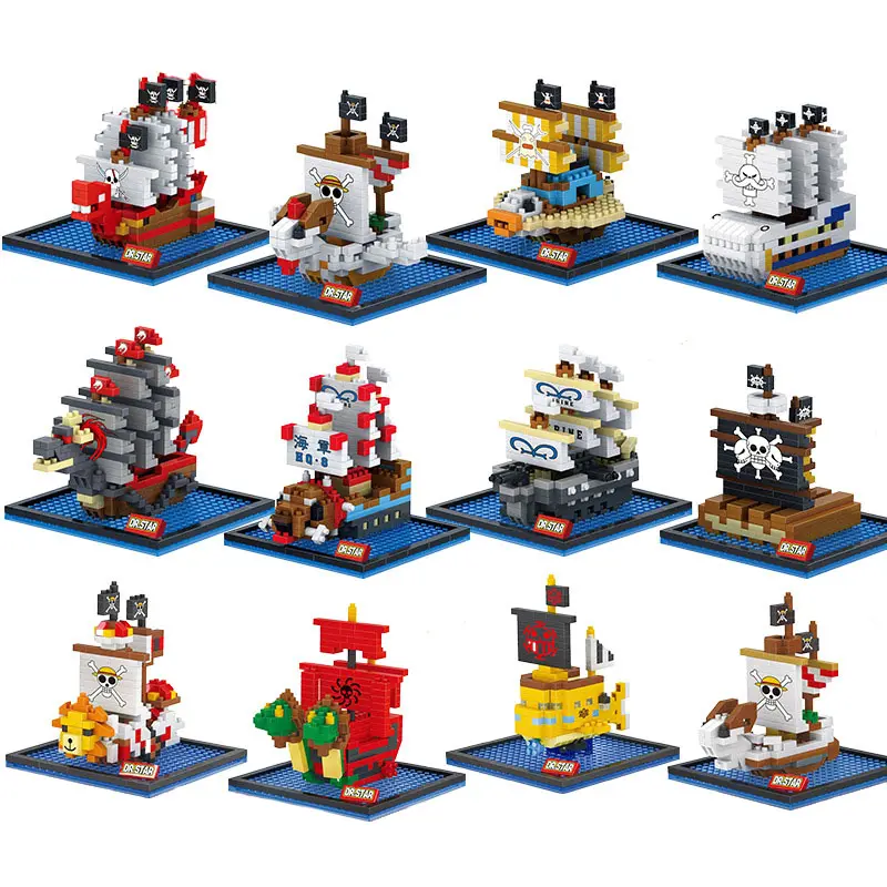Cartoon Thousand Sunny Bricks Toys Mini Model Doll Pirate Ship One Anime Piece Building Blocks Toy
