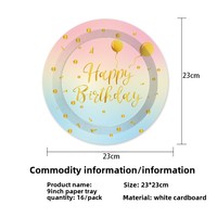 Assiette à dîner pour fête d'anniversaire Fournitures de pique-nique pour fête d'anniversaire Assiettes à ballons arc-en-ciel en feuille d'or