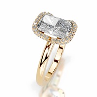 Bague en Moissanite Radiant Bezel Halo 2 carats, en Argent Sterling 925 Plaqué Or 14 carats, Bijoux Fins pour Femme, Idéale pour les Soirées