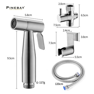 Pinebay Geborsteld Nikkel 304 Roestvrij Staal Bidet Set Handheld Wc Bidets Kraan & Sproeier Horizontale Badkamer Spray Type