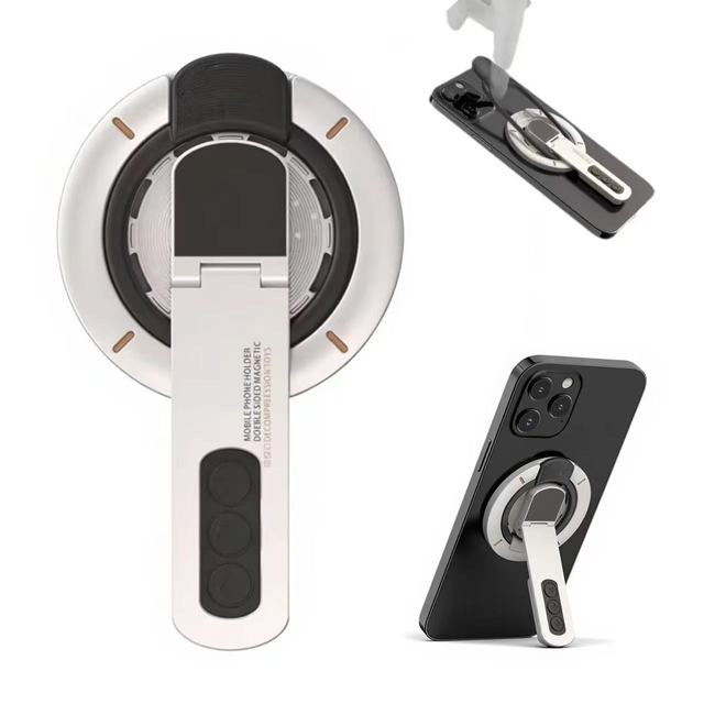 360 Rotation with Gym Dual-Sided Magnetic Phone Holder, Pressure Relief Button Design Cell Phone Grip Stand for All Smart Phones
