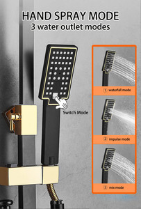 Set Doccia Termostatico Quadrato Nero e Oro per Bagno, Miscelatore Vasca, Rubinetto Caldo/Freddo, con Barra Scorrevole a Pioggia Soffice - Vendita all'Ingrosso - Product Image 4