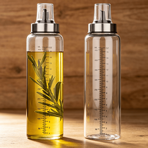 Distributeur d'huile d'olive gradué en verre borosilicate 500 ml, économique, réutilisable, compatible lave-vaisselle, facile à remplir - Product Image 1