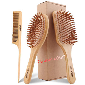 Peignes en bois de bambou naturel, <span class=keywords><strong>brosse</strong></span> démêlante à palette pour <span class=keywords><strong>cheveux</strong></span> lisses épais et secs - Product Image 1