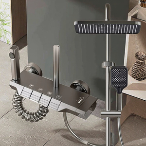 Robinet de douche mural thermostatique <span class=keywords><strong>à</strong></span> poignée unique en aluminium avec pomme de douche pluie pour appartement et <span class=keywords><strong>hôtel</strong></span> - Product Image 4