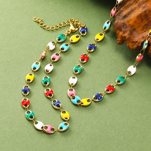 Parures <span class=keywords><strong>de</strong></span> bijoux Hip Hop en perles motif nez <span class=keywords><strong>de</strong></span> cochon effet goutte d'huile arc-en-ciel, en acier inoxydable plaqué or 18 carats, avec colliers motif <span class=keywords><strong>grain</strong></span> <span class=keywords><strong>de</strong></span> <span class=keywords><strong>café</strong></span> - Product Image 1