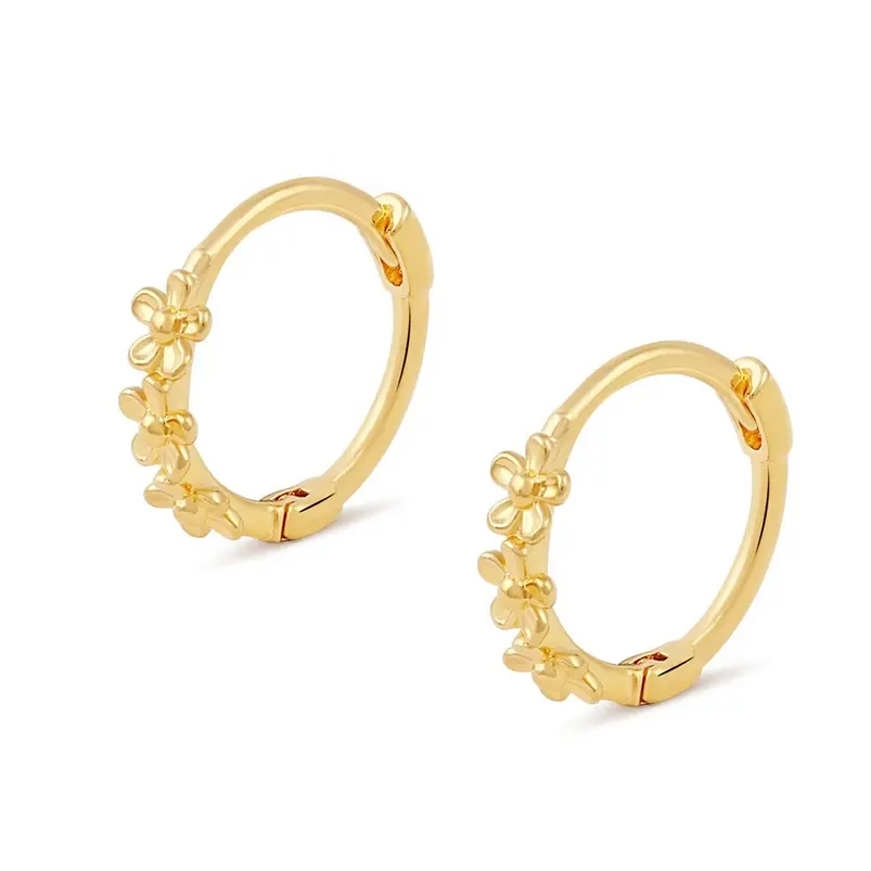 Gemnel new arrival 925 sterling silver popular gold plated flower earrings large hoop earrings fashion hoop earrings