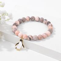 Bracelet artisanal en pierres naturelles avec breloque pingouin, pierre zèbre et turquoise bleue, simple, unisexe, cadeau, vente en gros