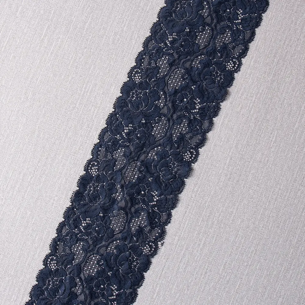 Commercio all'ingrosso per la biancheria intima tenda da sposa velo decorazione 12.5CM stretto blu scuro elastico stretto pizzo nero rifilatura
