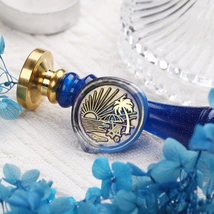 Série de tampons à cire de sceau pour journal de voyage, tête ronde en cuivre, pour la décoration et l'utilisation en journal. - Product Image 2