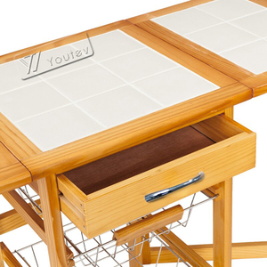Table à manger pliable moderne Îlot de cuisine en bois avec feuille tombante <span class=keywords><strong>sur</strong></span> roues chariot de cuisine roulant avec <span class=keywords><strong>panier</strong></span> de rangement - Product Image 4