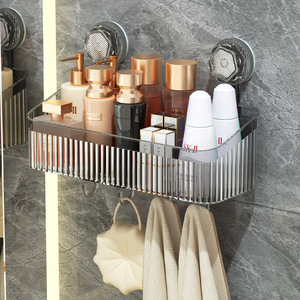Suction Cup Wall Mounted Storage Box Rectangular Bathroom Shelf For Toiletries No Drill Pet Hanging <b>Basket</b> - Product Image 1