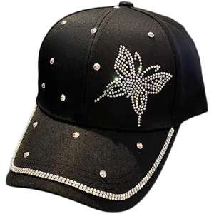 Casquette de baseball 7 panneaux pour femme avec strass papillon, respirante, imperméable, en toile, protection solaire, toutes saisons, jaune, noir, blanc - Product Image 5