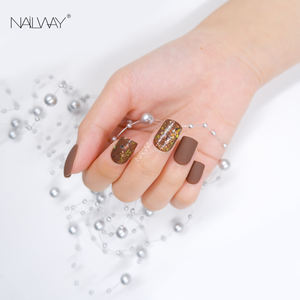 Nailway - 24 <span class=keywords><strong>Uñas</strong></span> <span class=keywords><strong>Postizas</strong></span> Cortas Cuadradas en Color Marrón Mate y Brillante - Product Image 2
