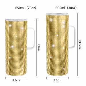 Mug de voyage isotherme élégant en acier inoxydable avec strass étincelants, design de luxe, couvercle, paille et poignée, capacité 20oz/30oz - Product Image 3