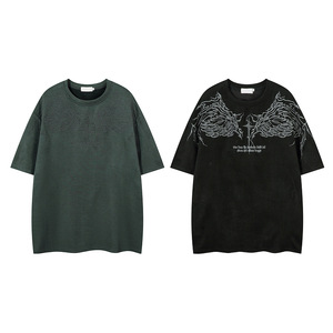 Camiseta de Manga Corta para <span class=keywords><strong>Hombre</strong></span>, Estilo Casual, Bordado Floral, de Alta Calidad, Juvenil, Holgada, Marca de Moda Urbana Americana - Product Image 6