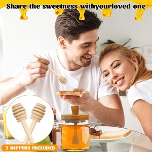 500ml Glass Honey <b>Jar</b> | with Wooden Honey Dippers Stick Set, Wide Mouth Honey Containers - Airtight Syrup Dispenser <b>for</b> <b>Kitchen</b> - Product Image 5