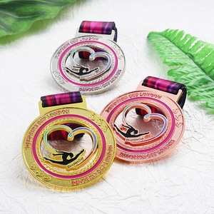Medaglia Personalizzata per Ginnastica Ritmica Placcata <span class=keywords><strong>Oro</strong></span> <span class=keywords><strong>Argento</strong></span> <span class=keywords><strong>Rame</strong></span> Medaglie Metalliche 3D Rotonde Cave con Nastri - Product Image 5