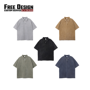 เสื้อกอล์ฟแขนสั้นทรงโอเวอร์ไซส์หลวมๆ คุณภาพสูง ผ้าฝ้าย 100% สไตล์วินเทจ ซักแล้ว ใส่สบาย สำหรับผู้ชาย - Product Image 3
