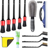 Kit de nettoyage de voiture 12 pièces, comprenant une brosse de beauté pour voiture, une brosse de nettoyage de jantes et une brosse métallique