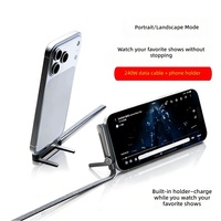 Cable de Carga Rápida Tipo-C de 240W 5A con Funda de Nailon y Soporte para Teléfono, para iPhone, Juegos, Oficina, Viajes, Auriculares y Relojes Inteligentes