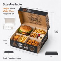 Boîte à emporter multi-compartiments de qualité alimentaire personnalisée, en papier enduit jetable, pour hamburgers, poulet frit, frites