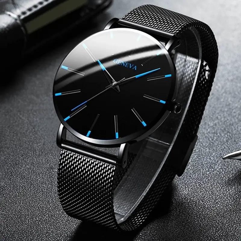 Minimalist Men's Fashion Ultra Thin Watches Simple Men Business Mesh Belt Quartz Watch Male Wristwatches Clock Relogio Masculino