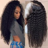 Perruque naturelle longue en dentelle, cheveux humains, coupe lisse ou crépue, style brésilien