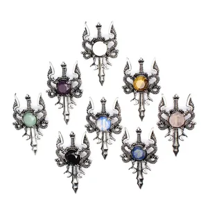 Collar de cristal Vintage Natural, adornos de plata de dragón doble, colgante de amatista de faceta envuelta para regalo