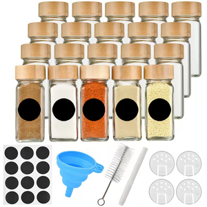 12pcs 24pcs square small glass air tight spice storage jars packaging bottles with bamboo wooden lids