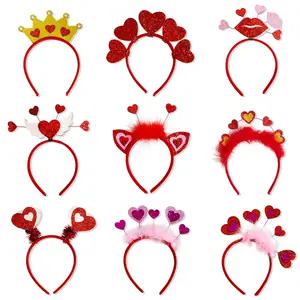 HB243 moda Glitter kırmızı kalp kafa Boppers sevimli sevgililer günü Headbands saç çemberler