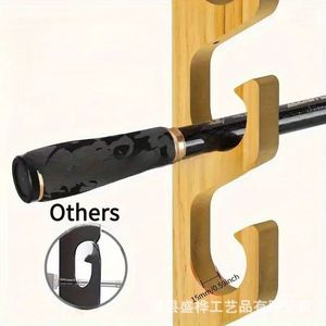 Wooden Fishing <b>Rod</b> <b>Holder</b> Wall Mounted Multi Layer Storage Rack For <b>Rods</b> And Nets - Product Image 4