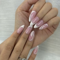 24 faux ongles à presser en ABS, rose nude, ondulés, style French, forme amande moyenne, bord large, Pure Desire Bridal