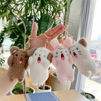 Porte-clés en peluche personnalisable en gros, mini figurines d'animaux (ours, chien, lapin, chat) avec fermoir métallique, pendentif décoratif pour sac à dos