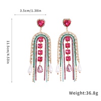 Boucles d'oreilles tendance pour femmes, style européen et américain, luxe léger, multicolores, en forme de cœur, avec perles en goutte d'eau et longues pampilles