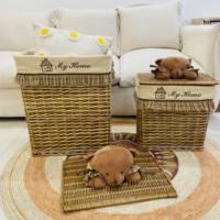 Lot de 4 paniers à linge en saule naturel avec décor en peluche Sac intérieur lavable Style quotidien sûr pour les enfants en osier