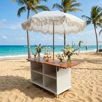Chariot de présentation de desserts pliable mobile avec parasol, chariot de service en bois pour friandises, idéal pour mariages, fêtes, cafés, boulangeries et traiteurs