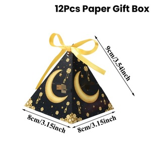 DAMAI Ramadan Mubarak <b>Gift</b> Box Black Gold and White Gloden Moon Triangle Paper Candy Box for <b>Eid</b> Festival Decorations - Product Image 4