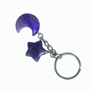 Porte-clés en améthyste de haute qualité, lune et étoile, cristal violet naturel, pour décoration - Product Image 3