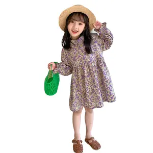 2023 для девочек, Новое Детское платье с длинным рукавом, юбка с цветочным принтом, детское шифоновое платье, детское платье