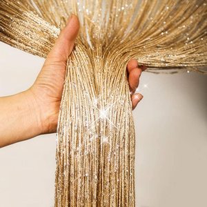 Perlengkapan Dekorasi Rumah Pernikahan, Tirai Benang Polyester dengan Rumbai Perak Mengkilap untuk Dekorasi Langit-langit atau Pintu - Product Image 6