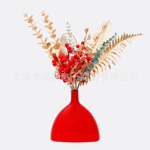 กระเช้าผลไม้ประดิษฐ์สีแดงพร้อมใบไม้สีทอง ของตกแต่งพลาสติกสำหรับบ้าน งานแต่งงาน งานขึ้นบ้านใหม่ - Product Image 5