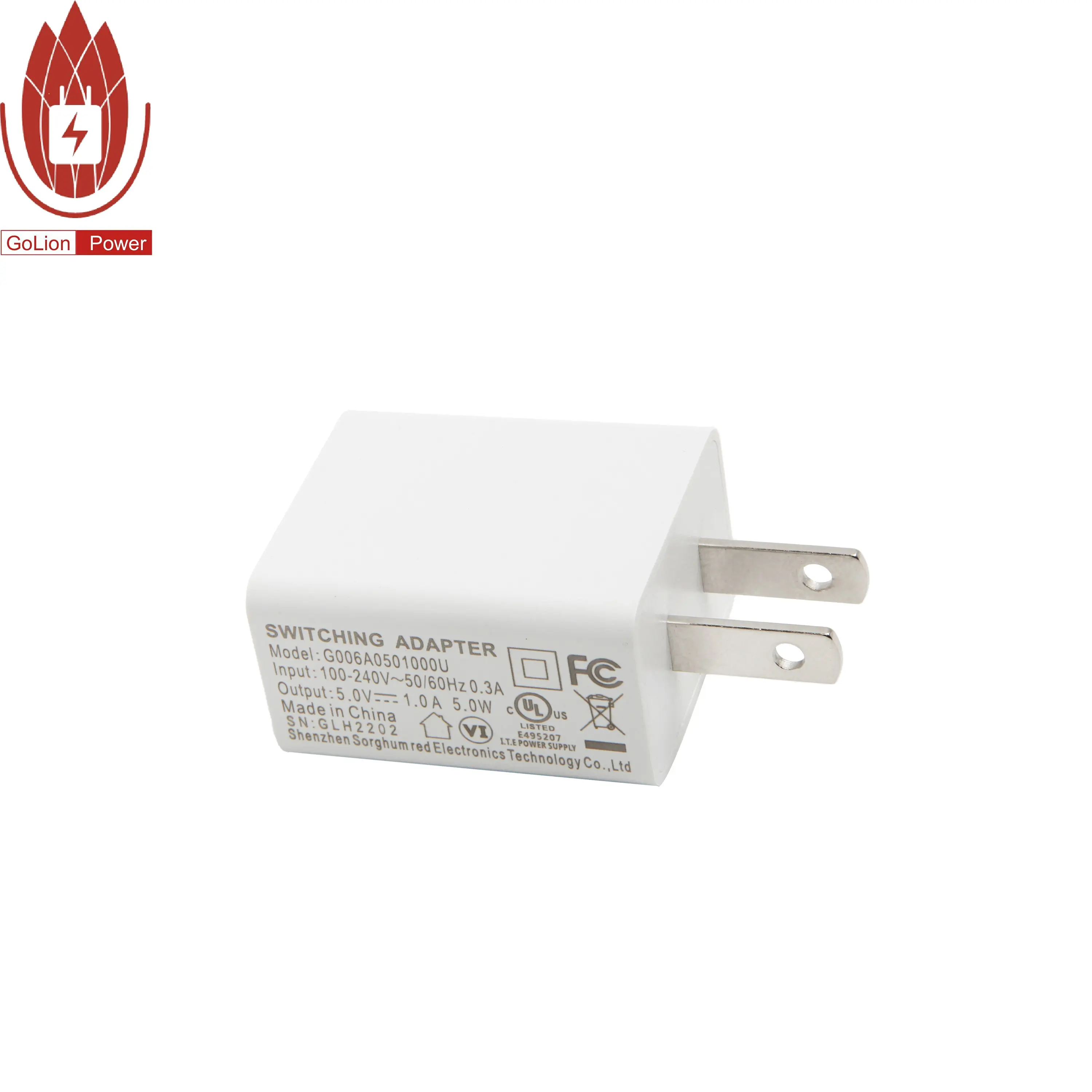 Pengisi Daya Portabel Usb Dinding 1 Port Pabrikan Tiongkok 5V 1A 5V1A dengan Sertifikat FCC UL CE RoHS