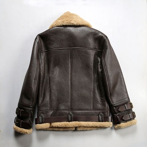 Hiver Personnalisé OEM <span class=keywords><strong>B3</strong></span> Shearling Warm Smart Casual Bomber Vintage Aviator Vestes en cuir de mouton en laine marron pour hommes en fourrure véritable - Product Image 3